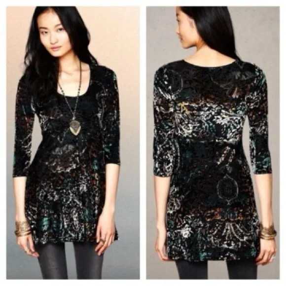 Free People Black Velvet Crop Sleeve Dress - Picture 1 of 7